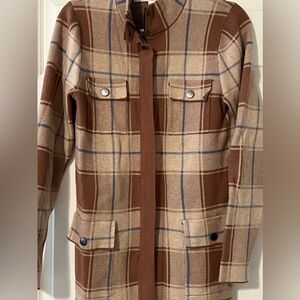 Women’s brown plaid zip up cardigan Max Studio size Large